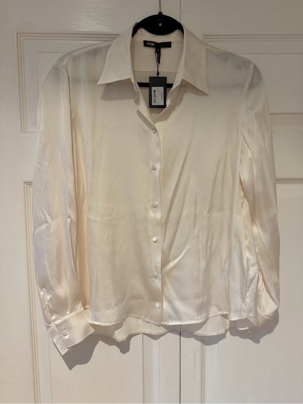 Maje Beige Silk Button-Down Shirt
